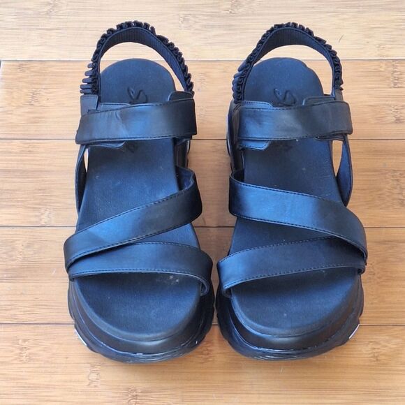 Skechers Cloud Ultra Platform Sandals 10 Black Chunky Strappy Comfort Shoe - Picture 4 of 16